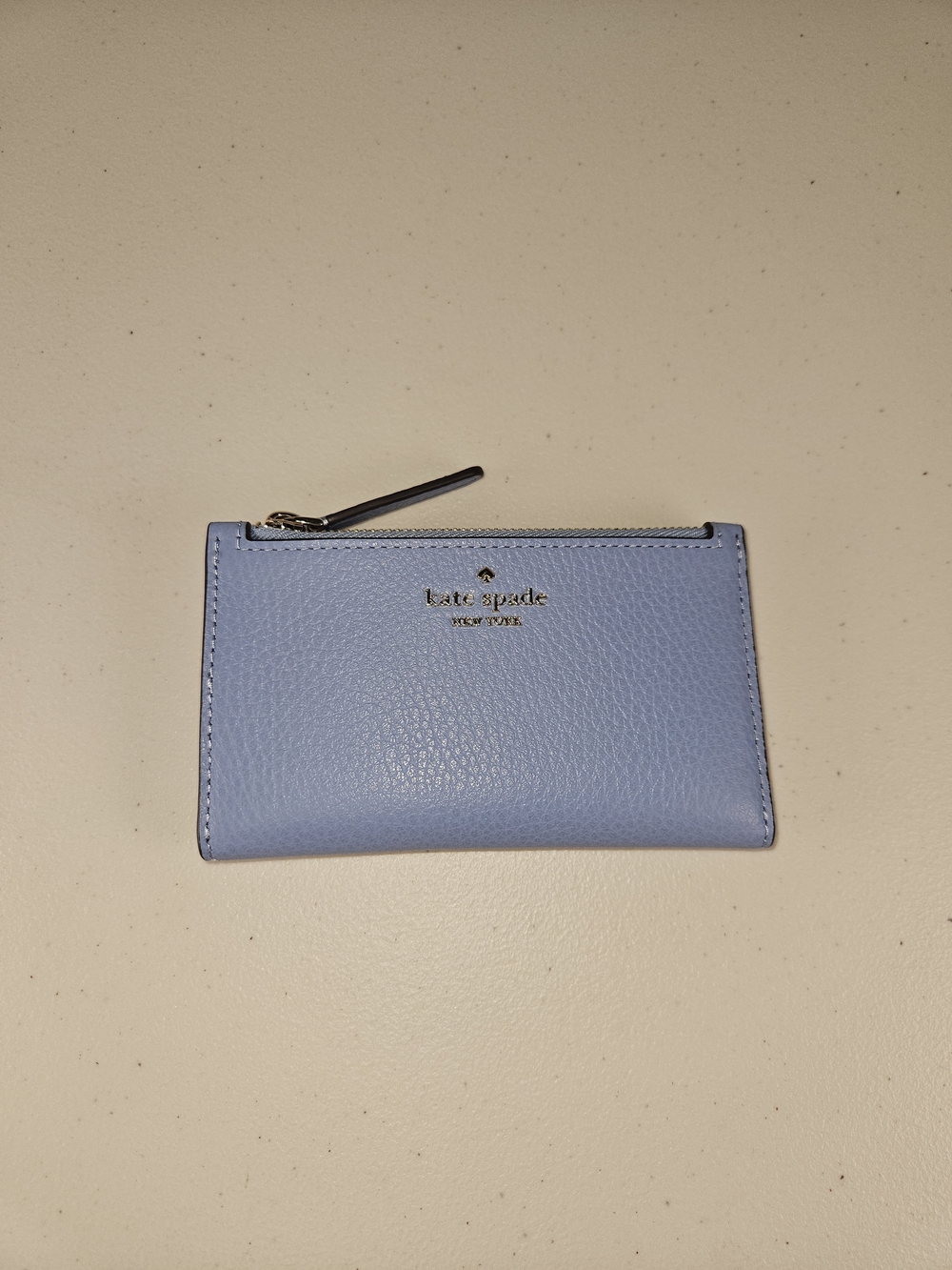 NWT Kate Spade Sm Slim Bi-fold Wallet Pebbled Leather Dusty Blue
